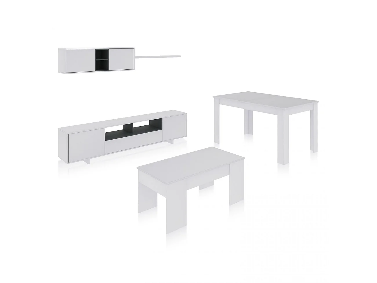 Pack salón con mesa de centro y mesa de comedor Kenzo Max V2B Blanco Brillo - Gris Antracita
