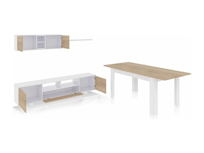 Pack salón con mesa de comedor Kenzo Plus VB Blanco Artik (Blanco Mate) - Roble Canadian