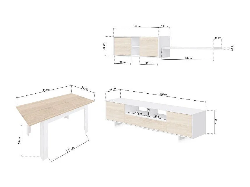 Pack salón con mesa de comedor Kenzo Plus VB Blanco Artik (Blanco Mate) - Roble Canadian