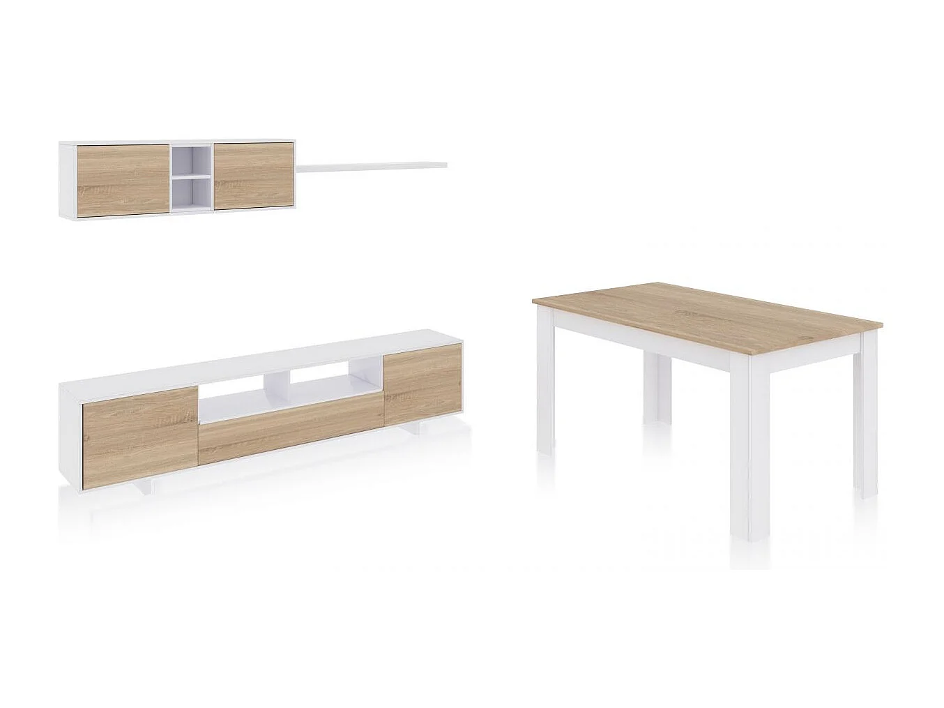 Pack salón con mesa de comedor Kenzo Plus VB Blanco Artik (Blanco Mate) - Roble Canadian