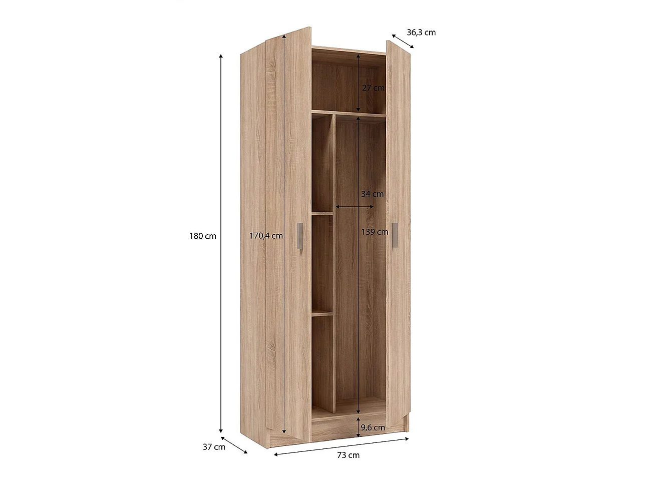 Armário de 2 portas, 73 x 180 cm, Multi Useful Roble