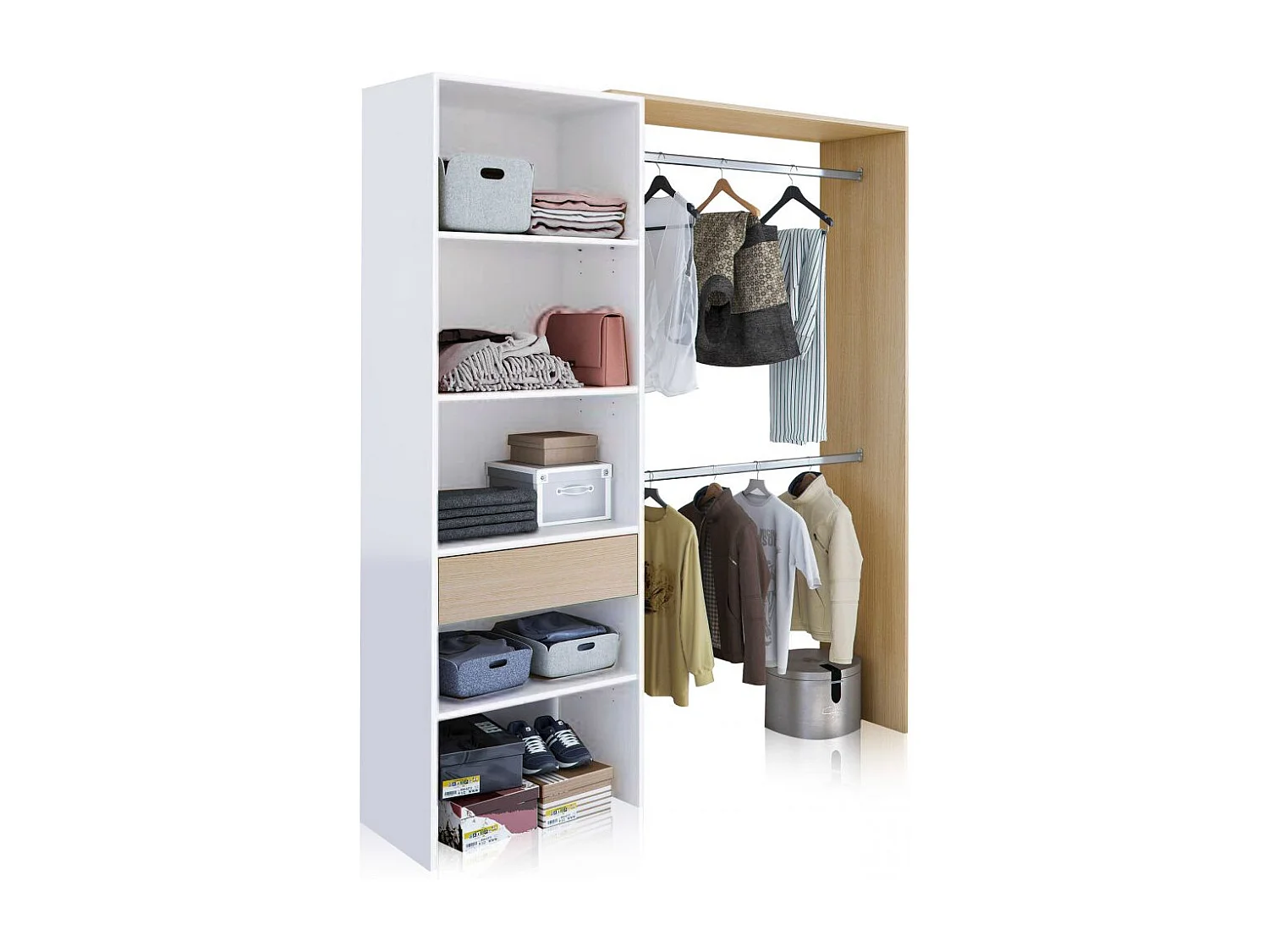 Armario Vestidor Aura Blanco Artik (Blanco Mate) - Roble Canadian