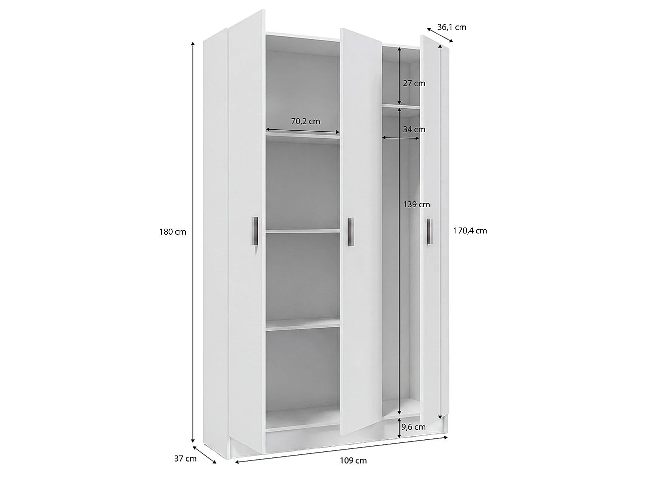 Armario de 3 puertas en blanco artik 109x180 cm Multi Useful Blanco