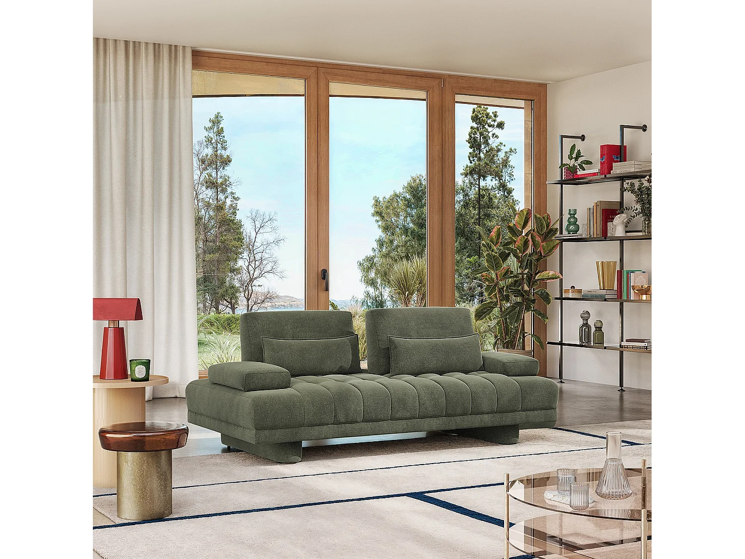 Habitat - Canapé 3 places en tissu avec dossier avance-recule - Vert kaki - Polane