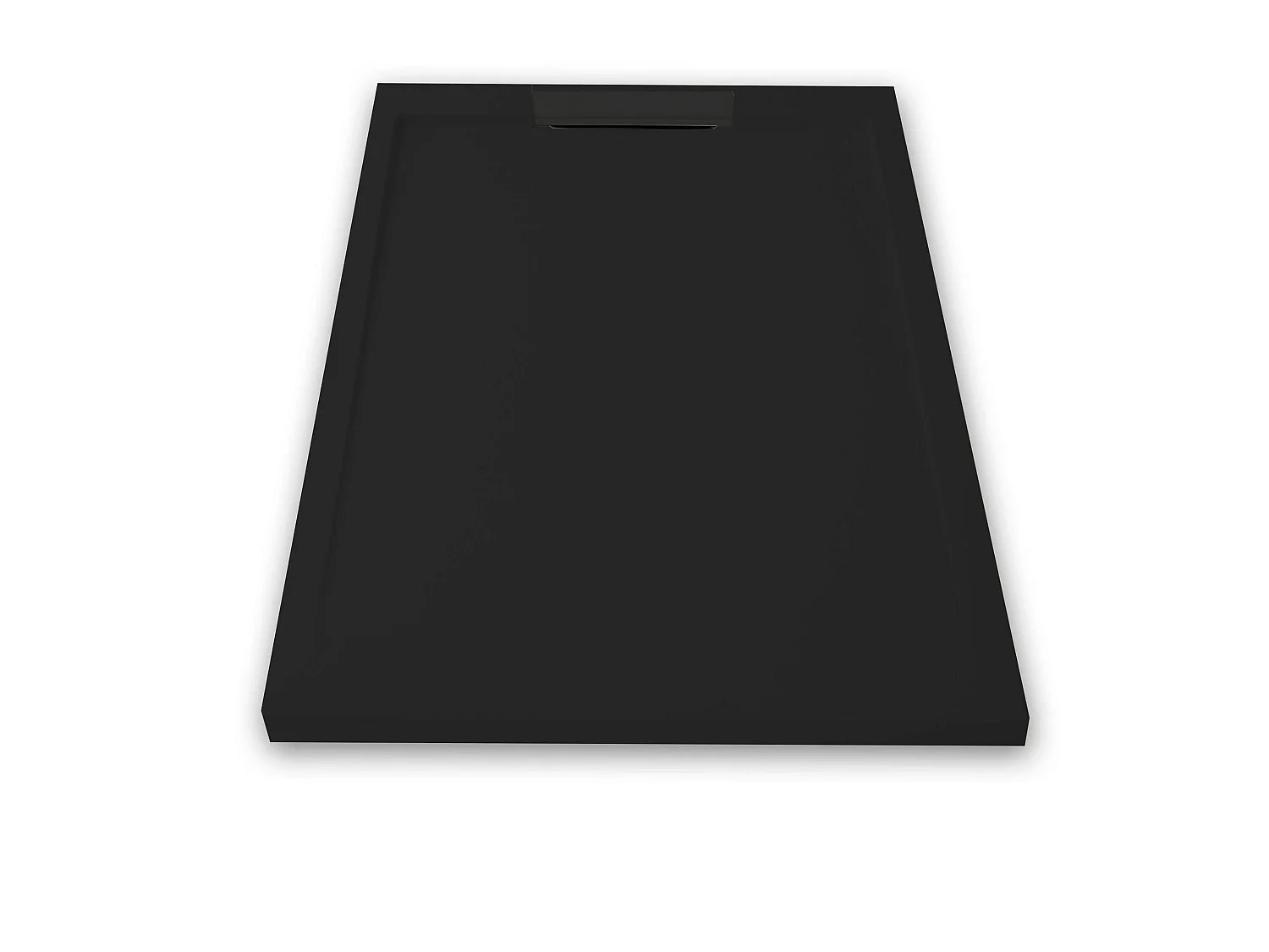 Mineralguss-Duschwanne extra flach LUX Schieferoptik schwarz 80x140cm Edelstahl in gleicher Farbe Auslaufschutz in Farbe