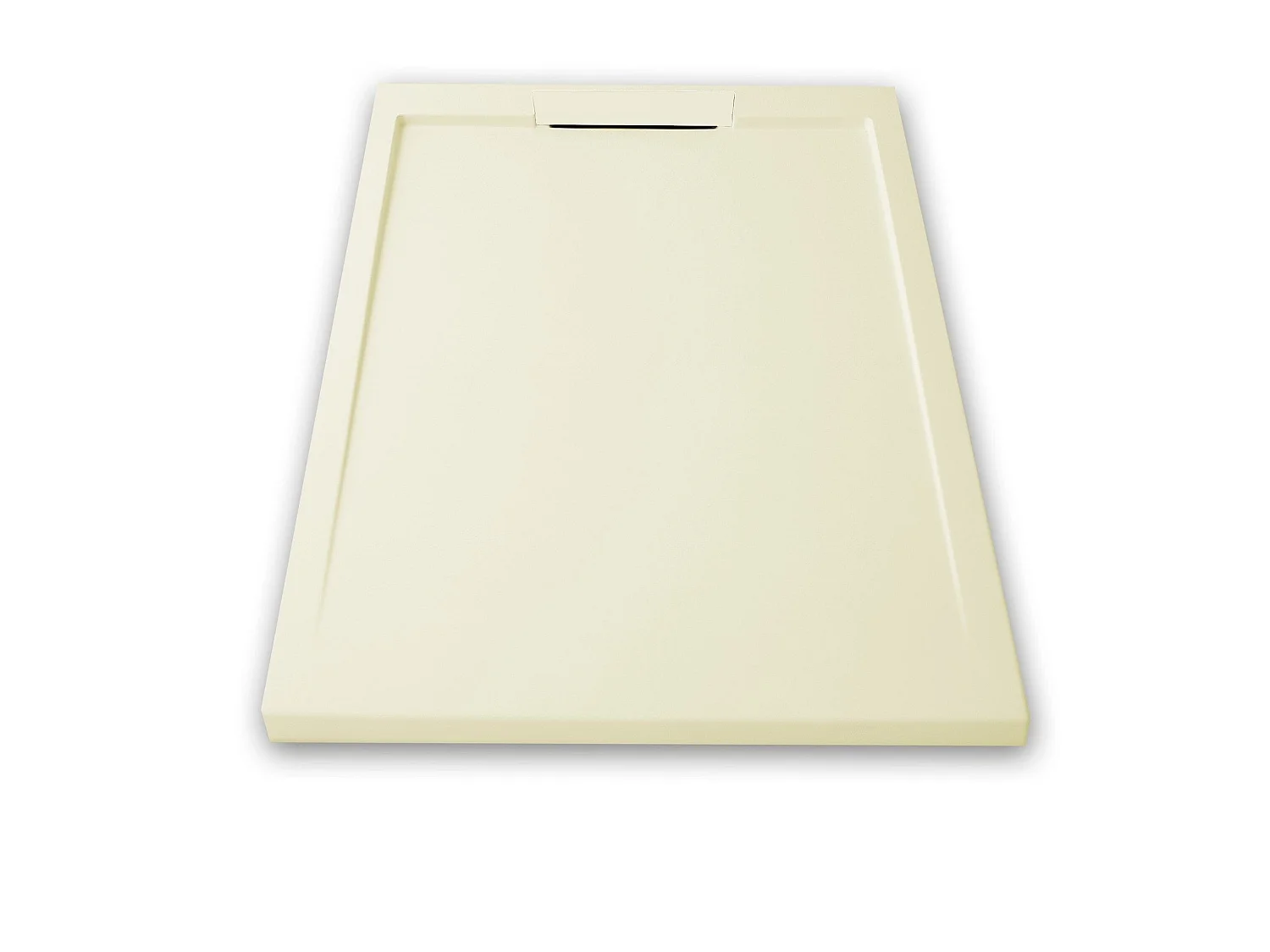 Mineralguss-Duschwanne extra flach LUX Schieferoptik beige 90x130cm Edelstahl in gleicher Farbe Auslaufschutz in Farbe