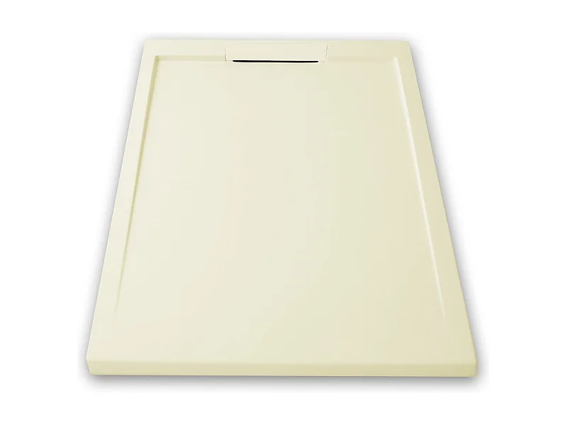 Mineralguss-Duschwanne extra flach LUX Schieferoptik beige 70x180cm Edelstahl in gleicher Farbe