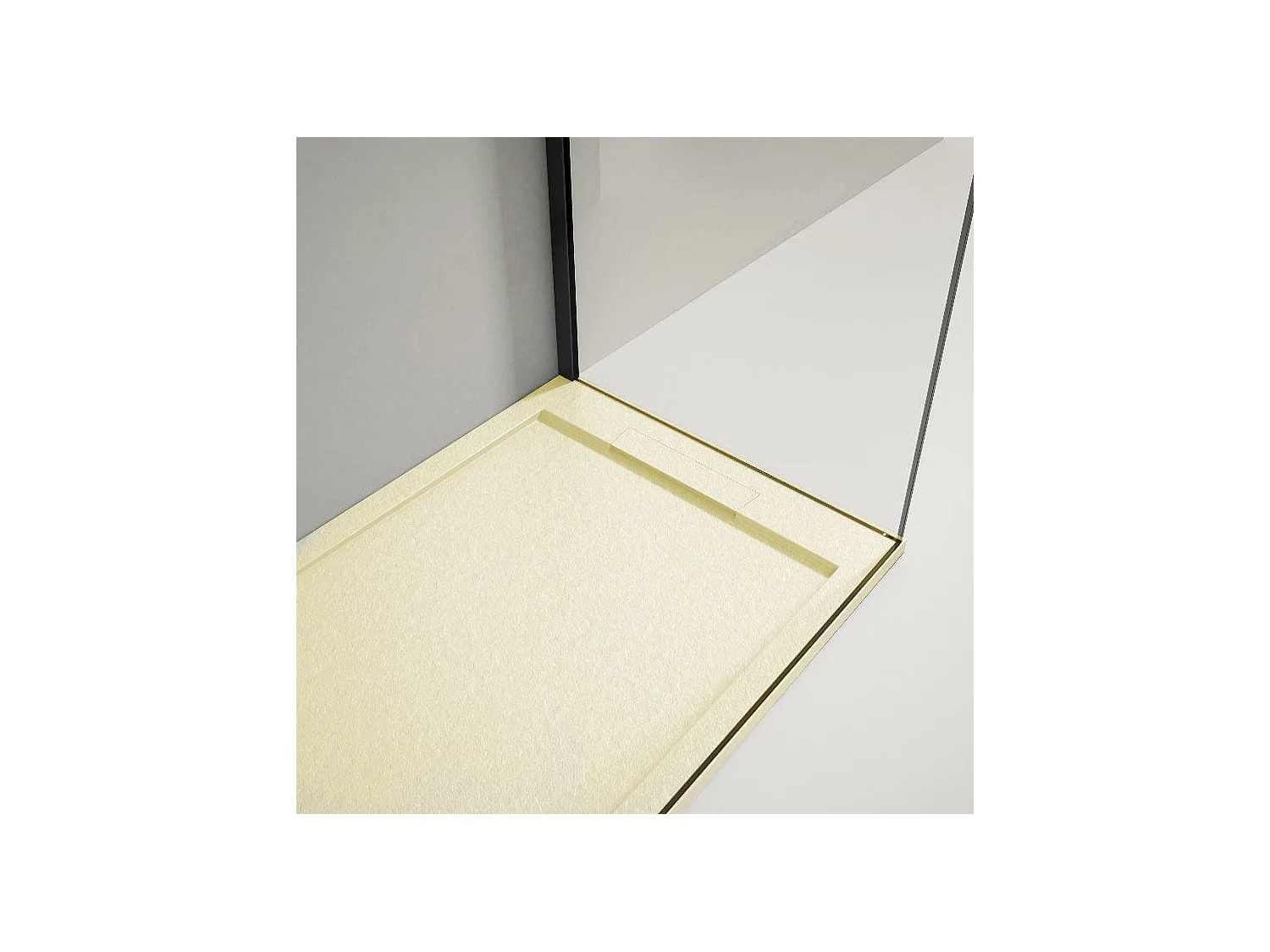 Mineralguss-Duschwanne extra flach LUX Schieferoptik beige 80x160cm Edelstahl in gleicher Farbe