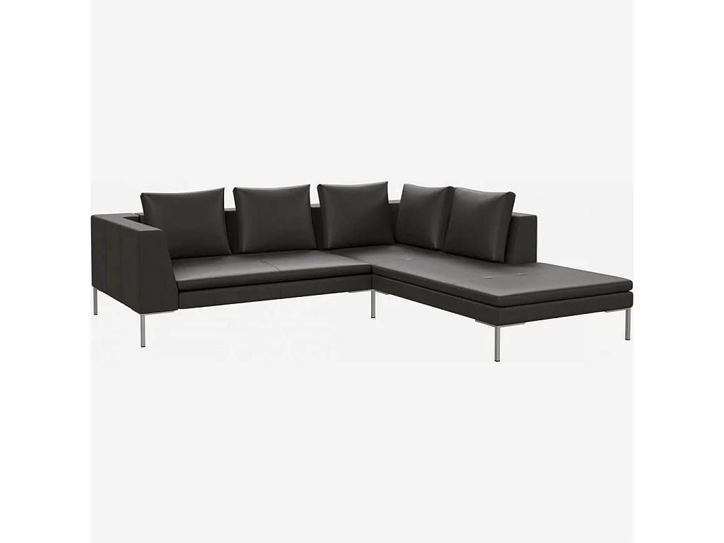 Habitat - Canapé d'angle droit en cuir Savoy - Gris ardoise - Montino