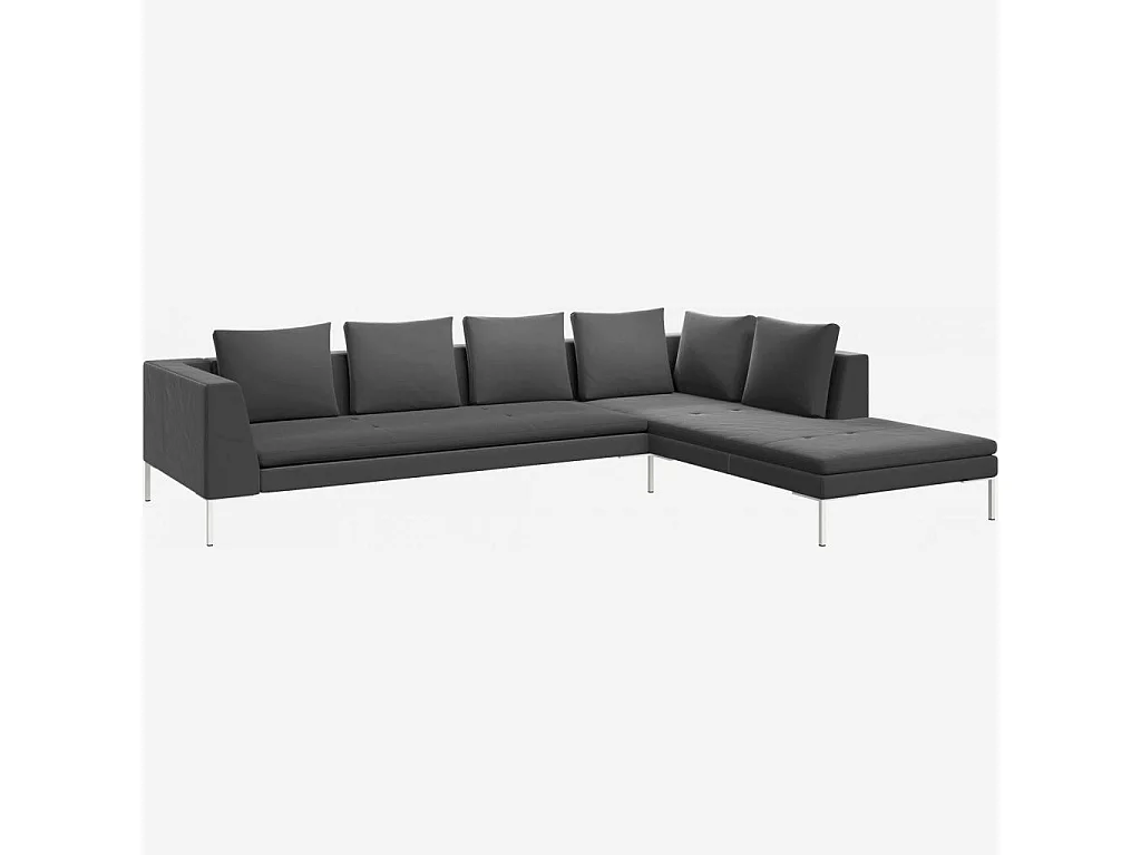 Habitat - Grand canapé d'angle droit en velours - Gris ardoise - Montino