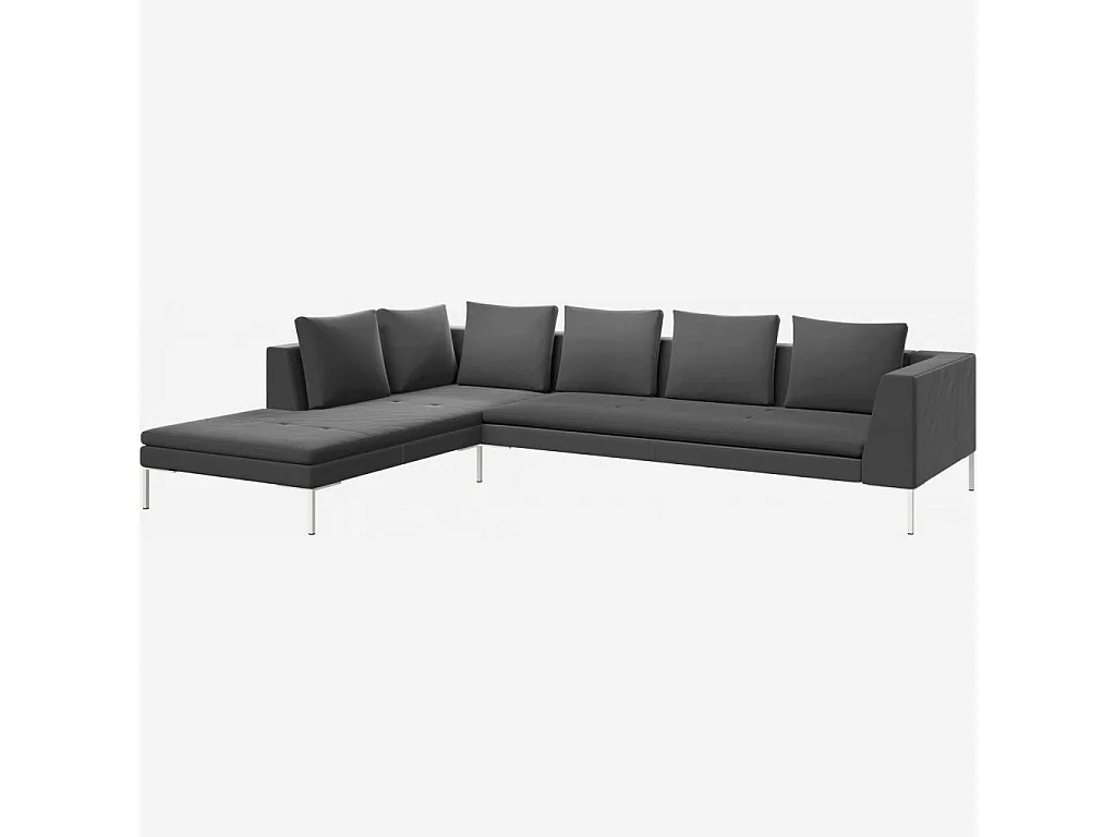 Habitat - Grand canapé d'angle gauche en velours - Gris ardoise - Montino