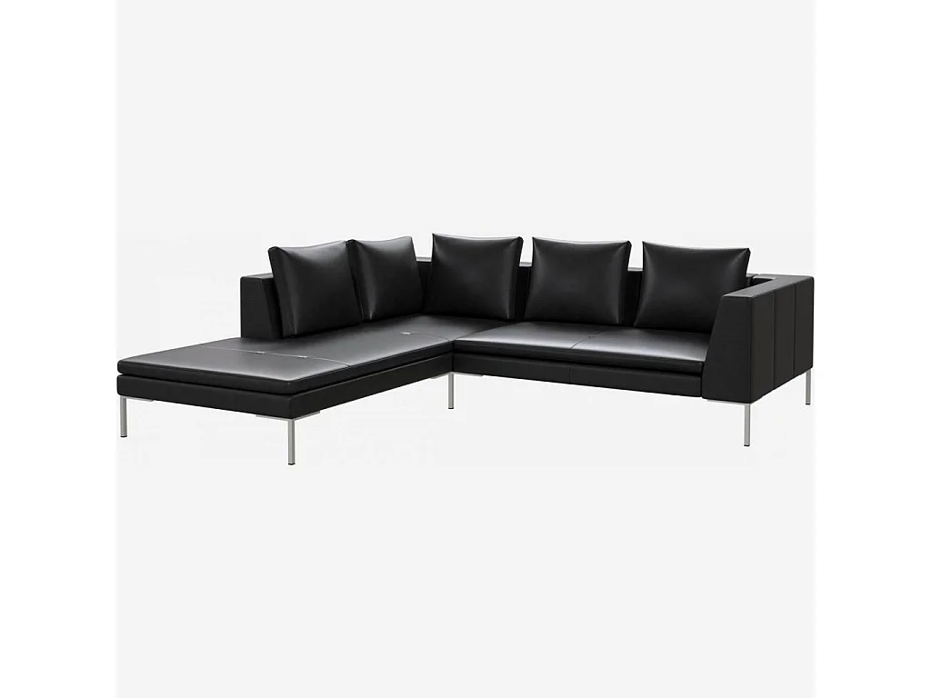 Habitat - Canapé d'angle gauche en cuir Savoy - Noir obsidienne - Montino