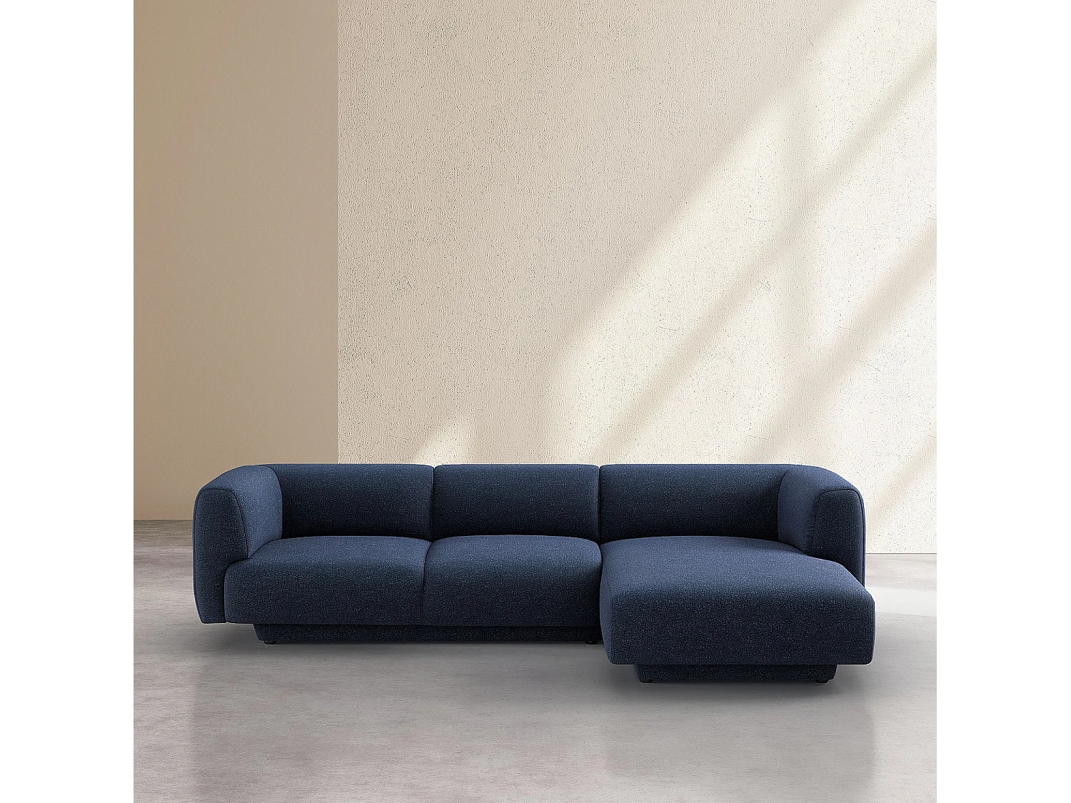 Grand canapé d'angle droit en tissu texturé - Bleu marine - Design by Federica Francini