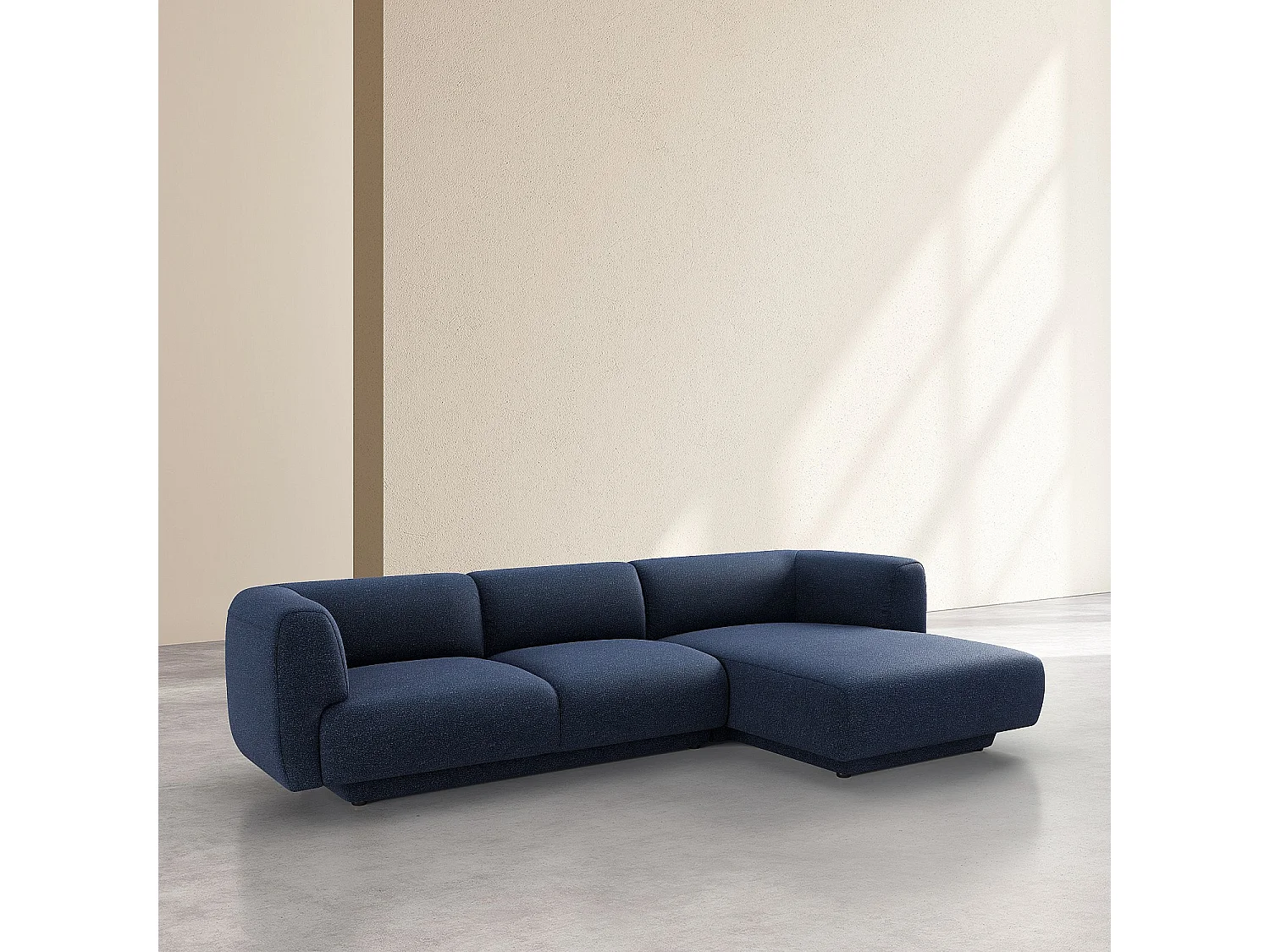 Grand canapé d'angle droit en tissu texturé - Bleu marine - Design by Federica Francini