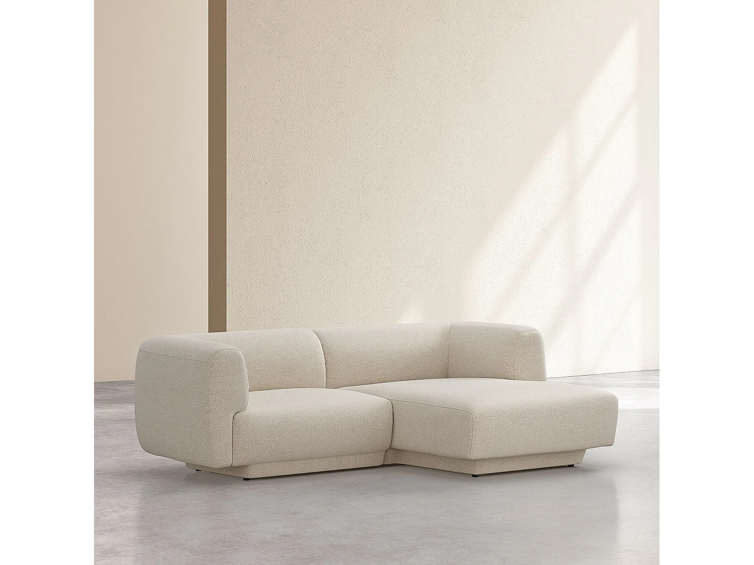 Canapé d'angle droit en tissu texturé - Beige vanille - Design by Federica Francini