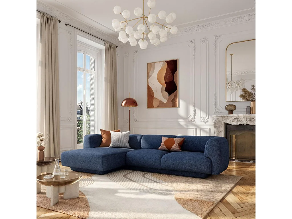 Habitat - Grand canapé d'angle gauche en tissu texturé - Bleu marine - Design by Federica Francini - Austin