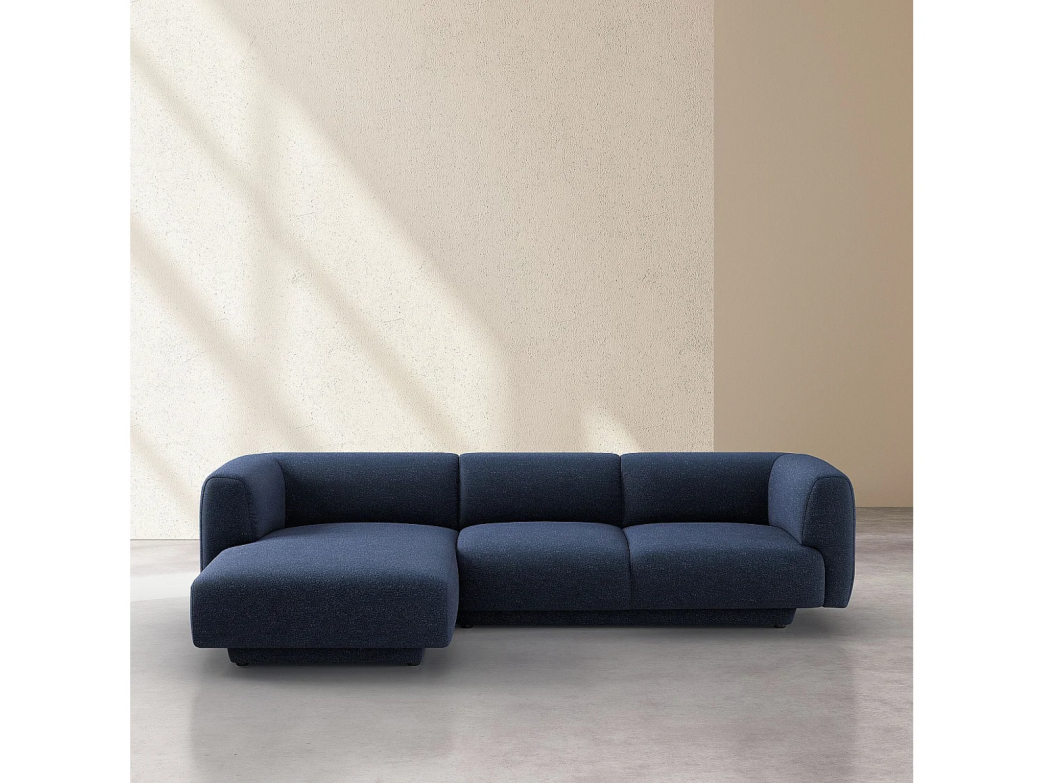 Grand canapé d'angle gauche en tissu texturé - Bleu marine - Design by Federica Francini