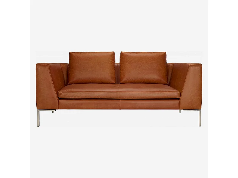 Habitat - Canapé 2 places en cuir Vintage Leather - Marron cognac - Montino