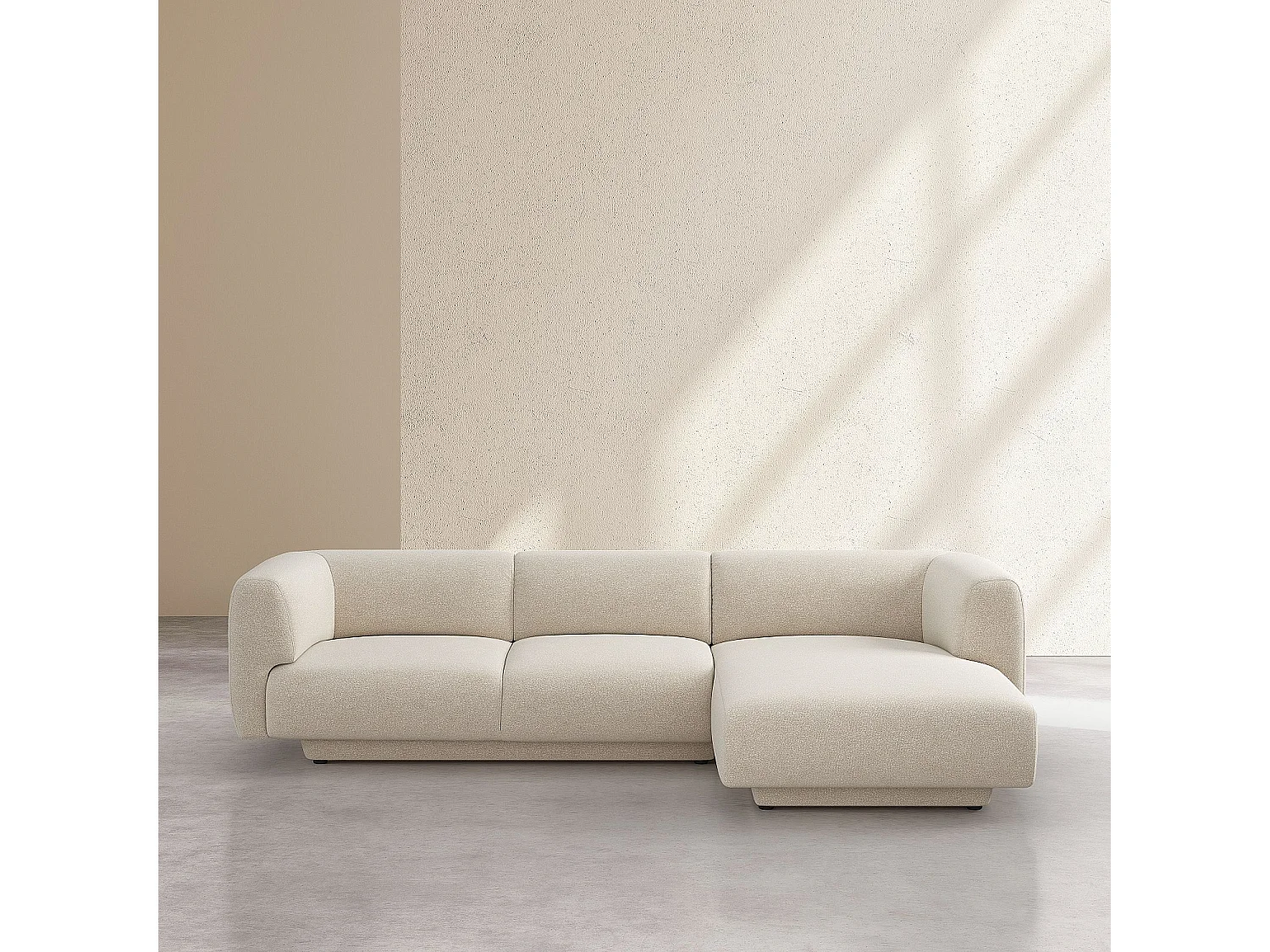 Grand canapé d'angle droit en tissu texturé - Beige vanille - Design by Federica Francini