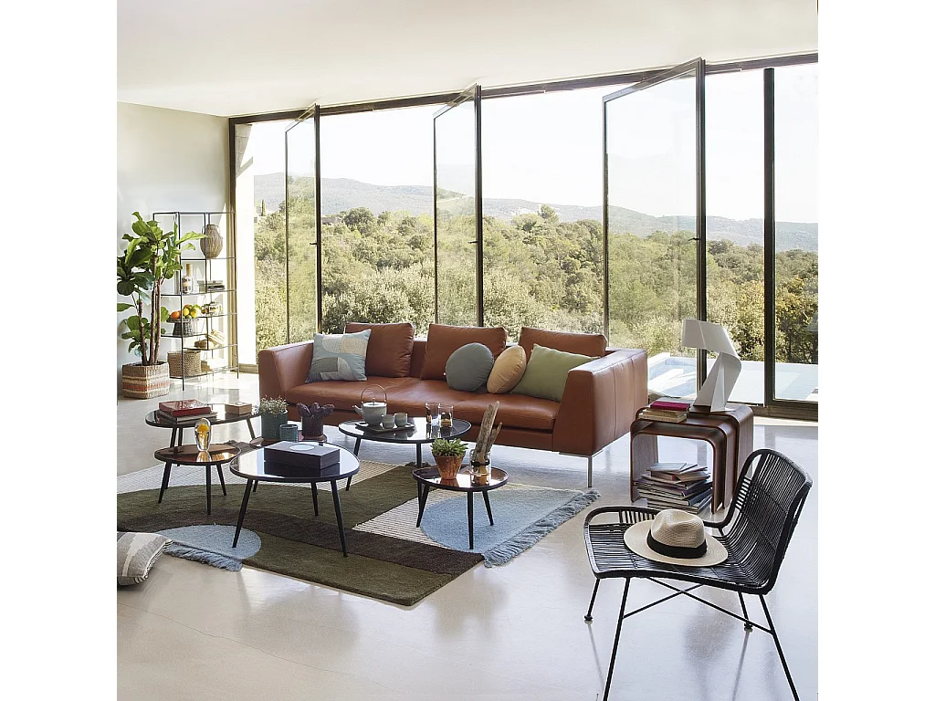 Habitat - Canapé 3 places en cuir Vintage Leather - Marron cognac - Montino