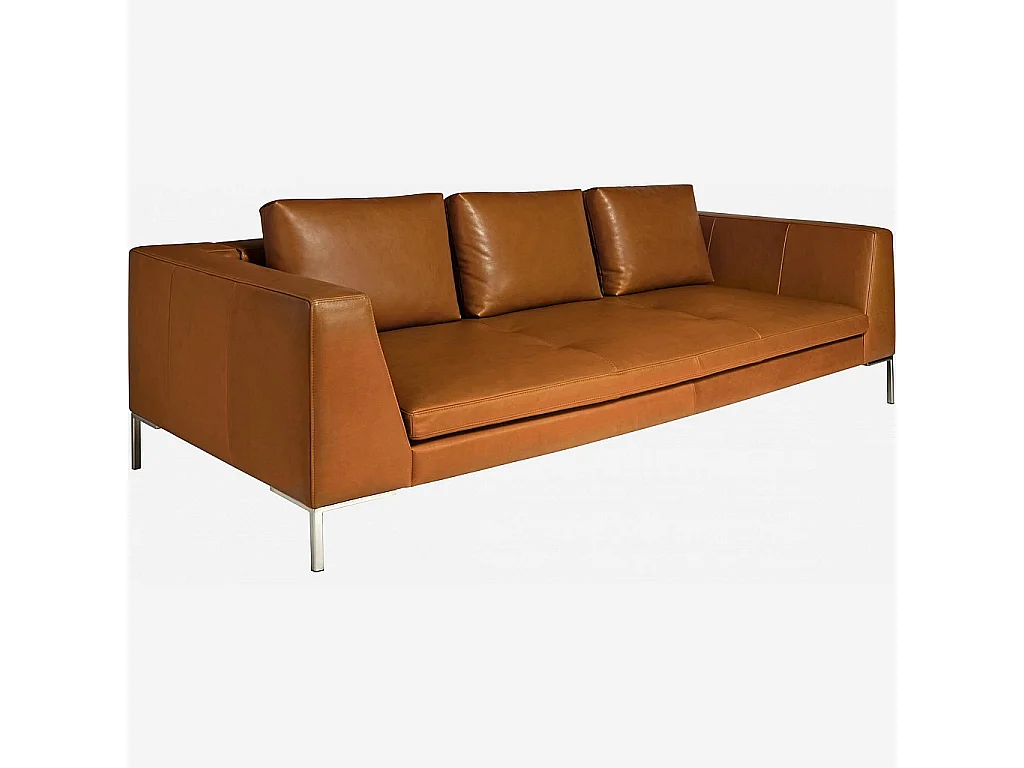 Habitat - Canapé 3 places en cuir Vintage Leather - Marron cognac - Montino
