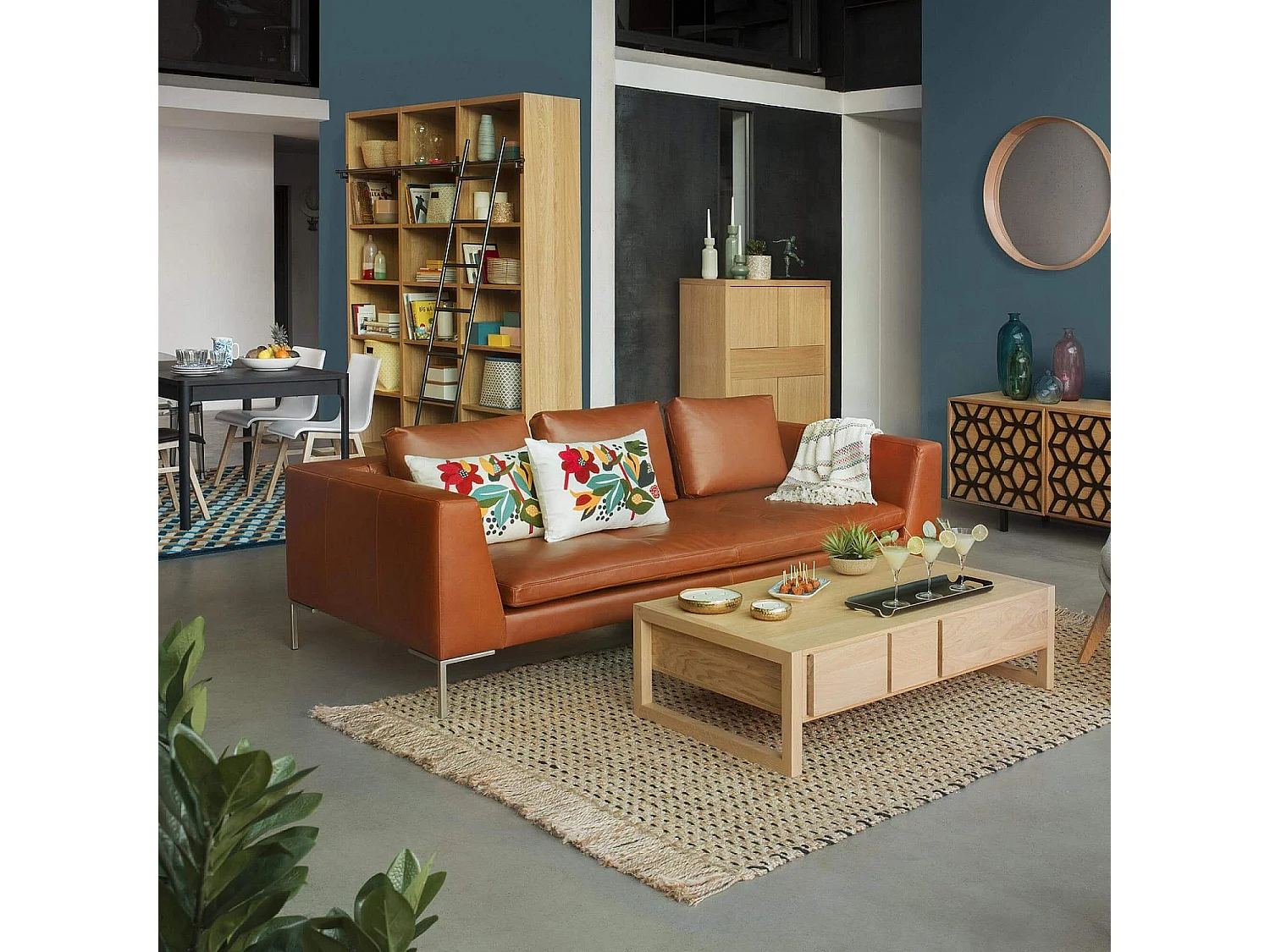 Habitat - Canapé 3 places en cuir Vintage Leather - Marron cognac - Montino