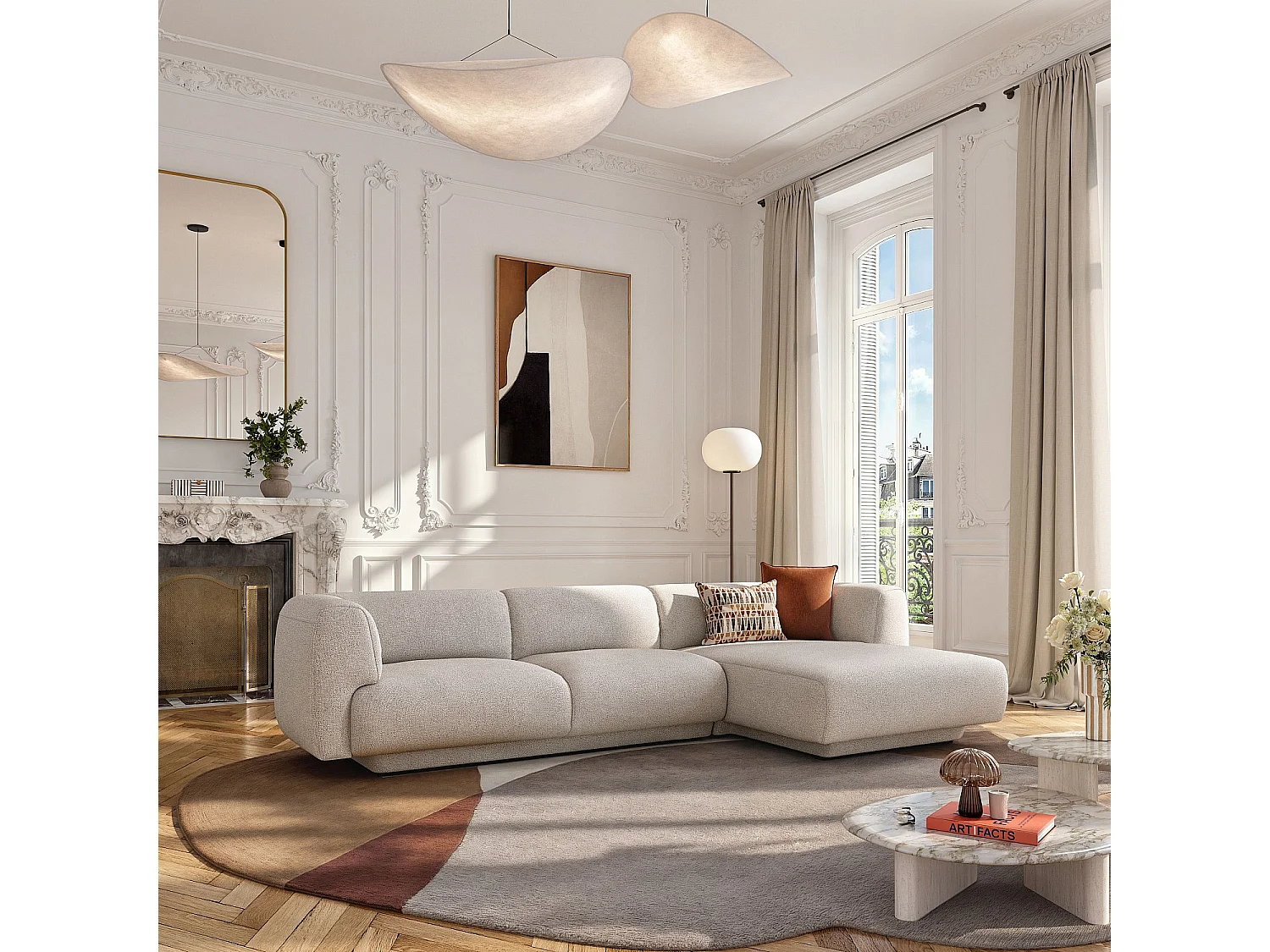 Habitat - Grand canapé d'angle droit en tissu texturé - Grège - Design by Federica Francini - Austin