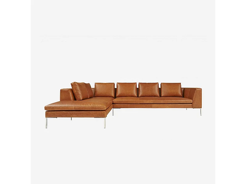 Habitat - Grand canapé d'angle gauche en cuir Vintage Leather - Marron cognac - Montino