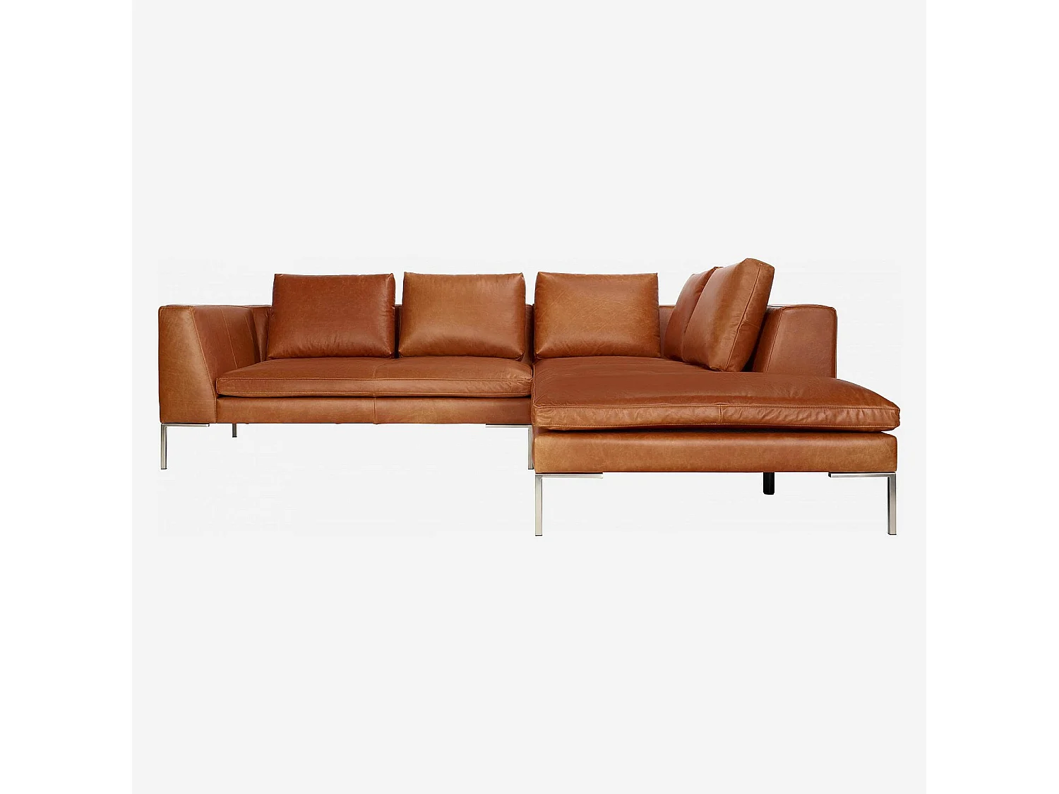 Habitat - Canapé d'angle droit en cuir Vintage Leather - Marron cognac - Montino