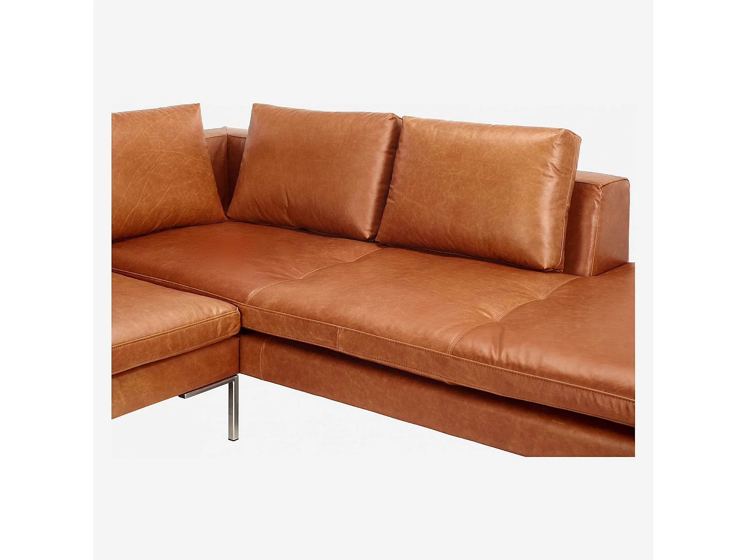 Habitat - Canapé d'angle droit en cuir Vintage Leather - Marron cognac - Montino