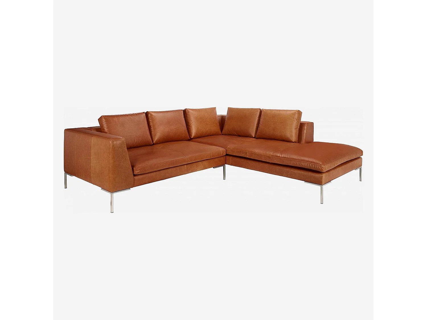 Habitat - Canapé d'angle droit en cuir Vintage Leather - Marron cognac - Montino