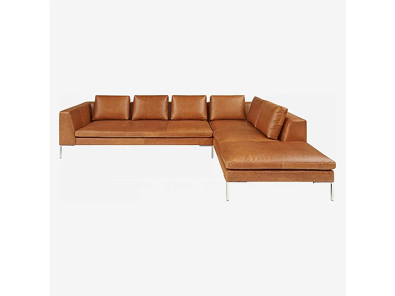 Habitat - Grand canapé d'angle droit en cuir Vintage Leather - Marron cognac - Montino