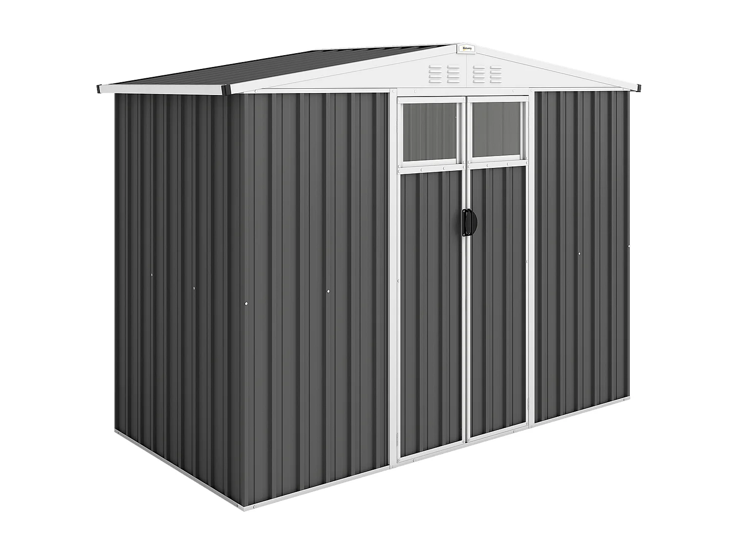 Abri de jardin surface 2,7 m² - 2 portes verrrouillables avec fenêtres - évents aération - tôle d'acier gris blanc