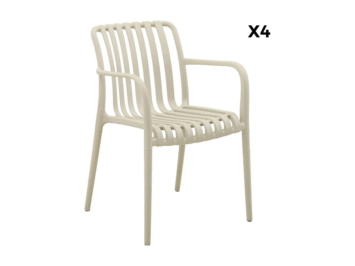 Sillón de jardín con diseño lineal, set de 4 beige