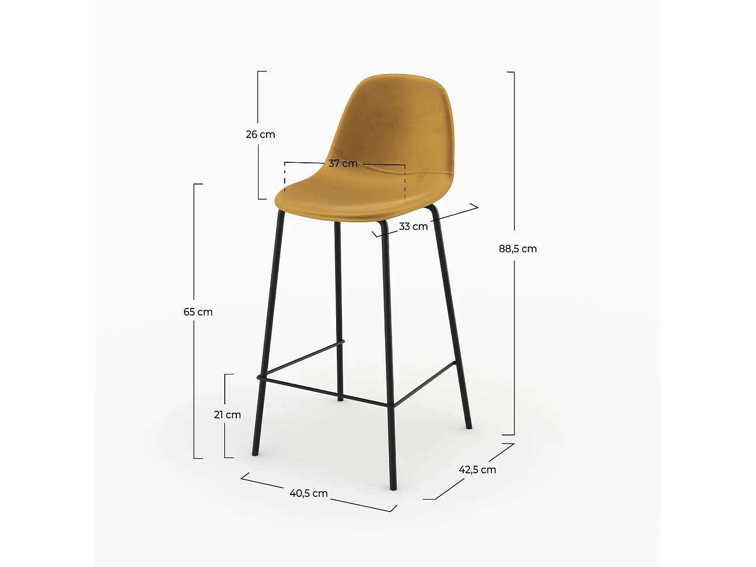 Chaise pour îlot central en velours jaune 65 cm - Henrik