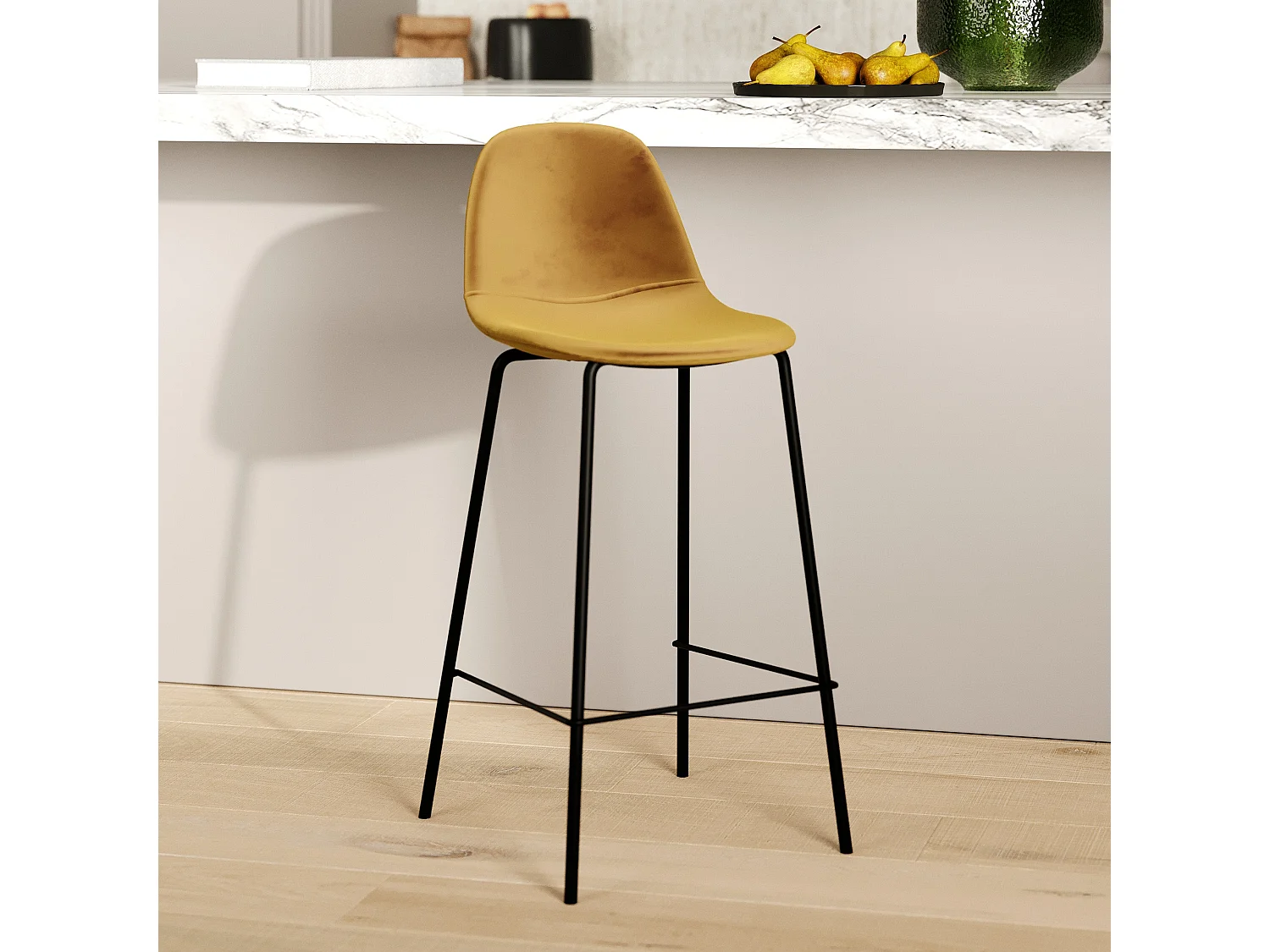 Sedia per isola centrale in velluto giallo 65 cm - Henrik