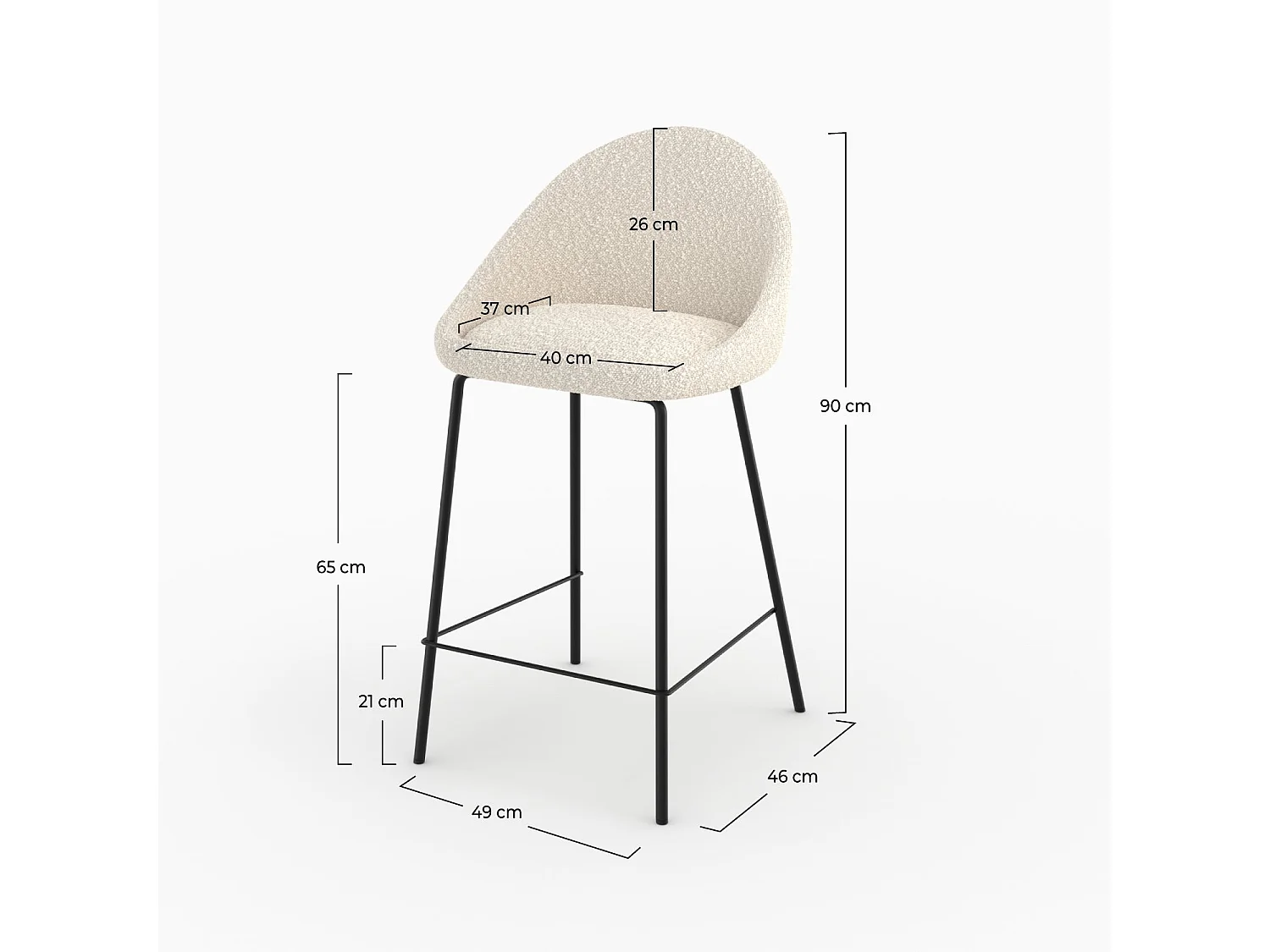 Chaise pour îlot central effet laine bouclette blanche 65 cm - Misty