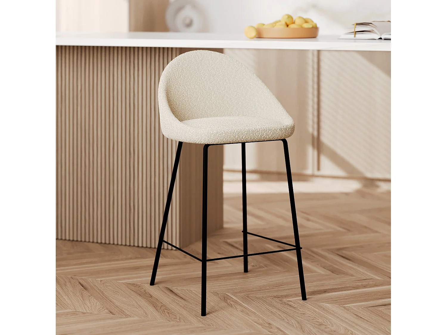 Chaise pour îlot central effet laine bouclette blanche 65 cm - Misty