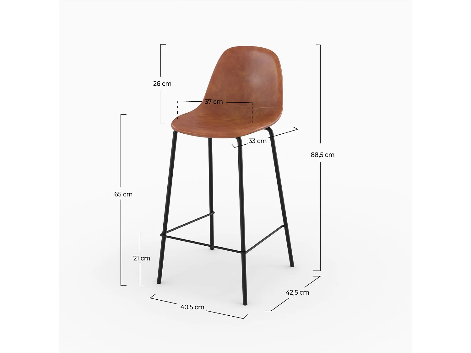 Silla para isla central en cuero sintético camel 65 cm - Henrik
