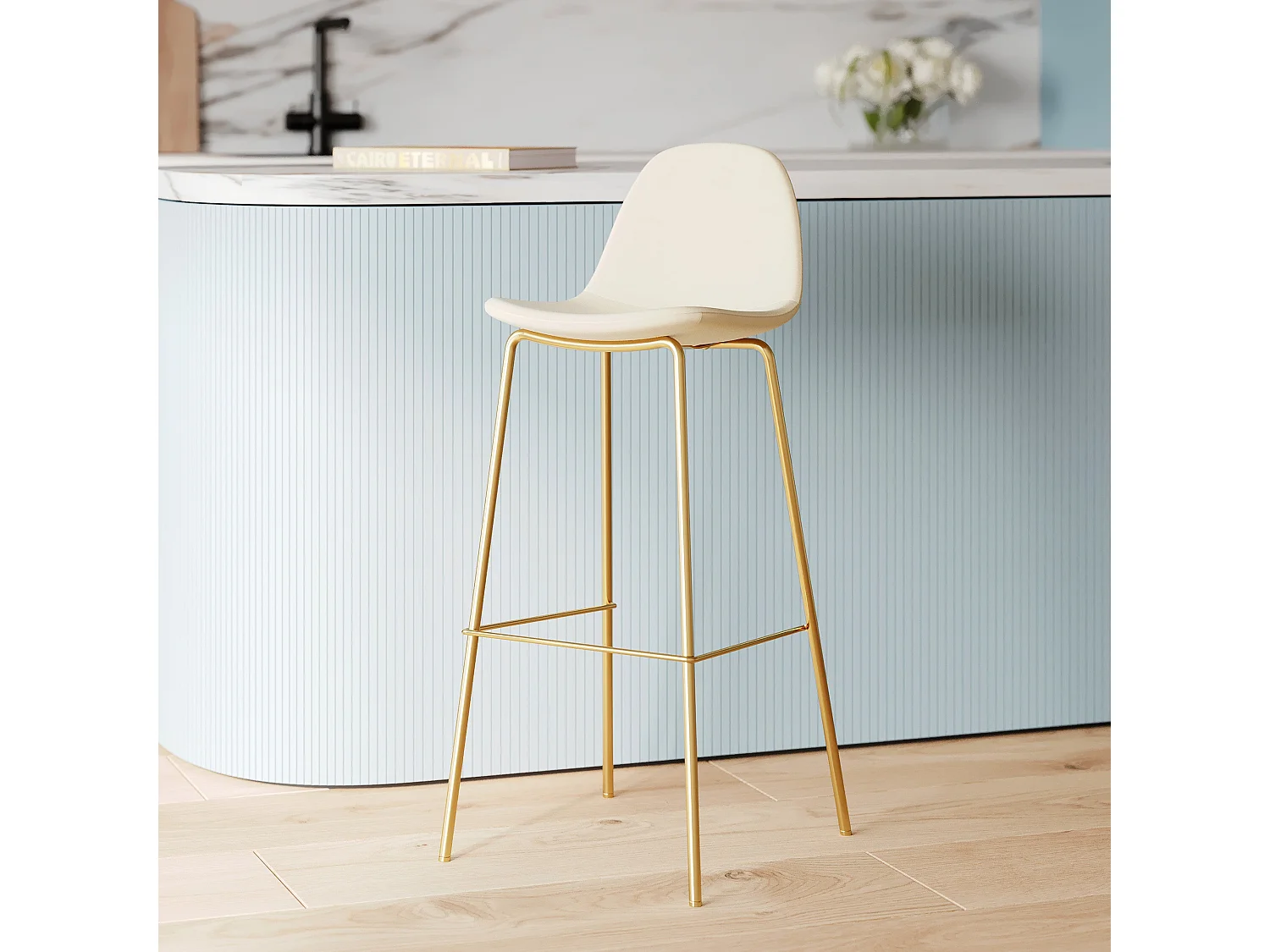 Silla para isla central de cuero sintético blanco 65 cm - Henrik