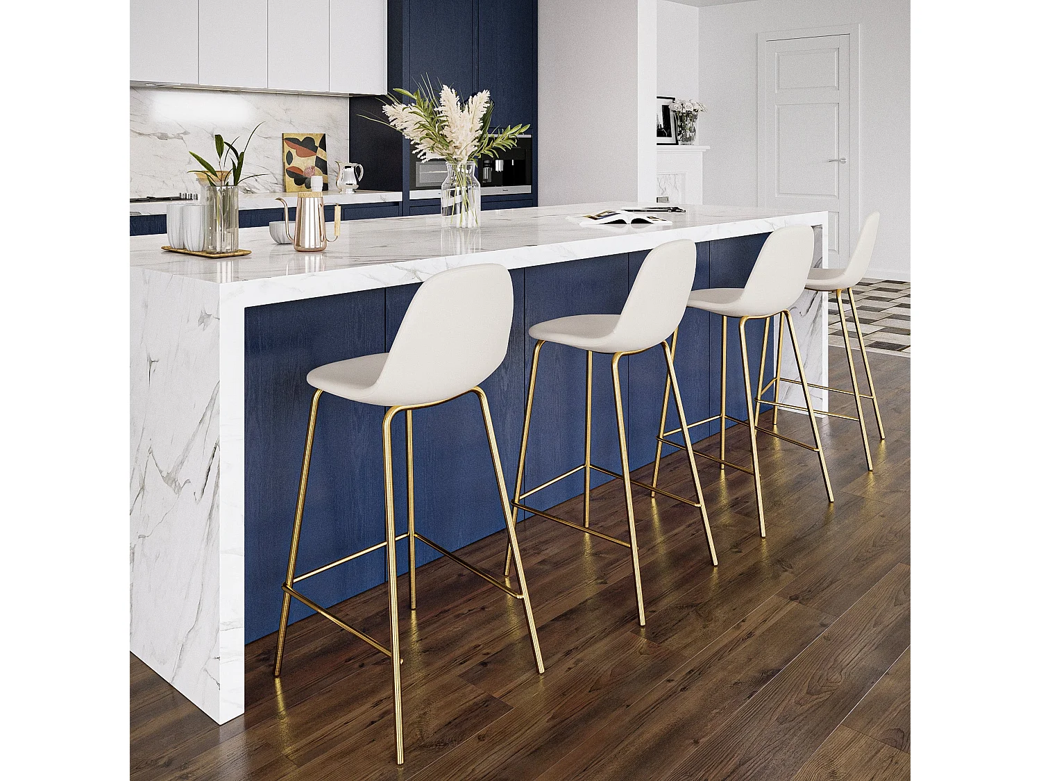 Silla para isla central de cuero sintético blanco 65 cm - Henrik