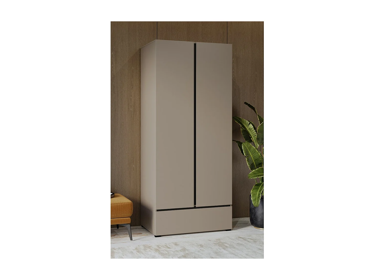 Armario HAVANA 90 cm – Beige y negro – 2 puertas + 1 cajón – Diseño compacto y contemporáneo