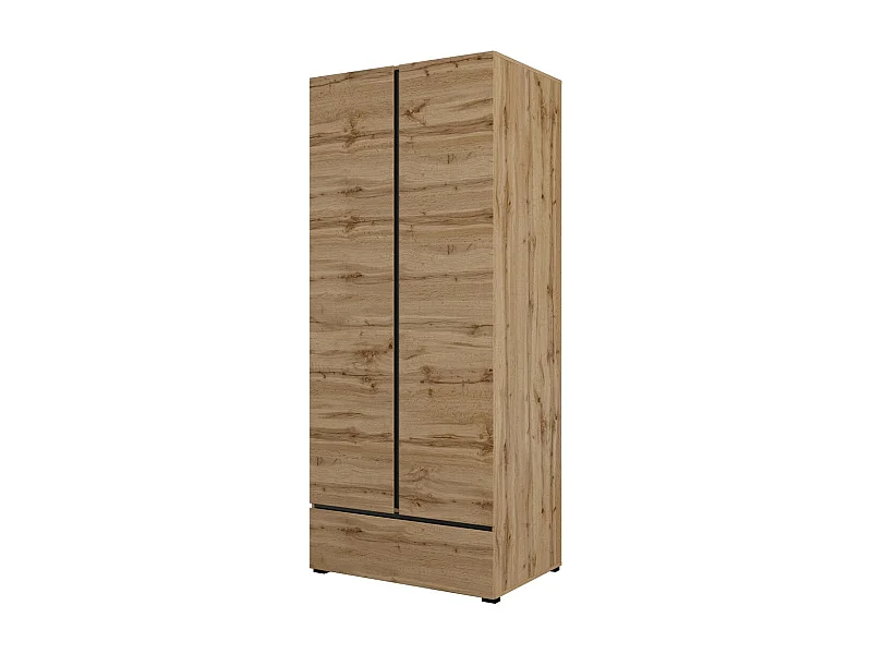 Armario HAVANA 90 cm – Roble y negro – 2 puertas + 1 cajón – Almacenamiento compacto de estilo natural