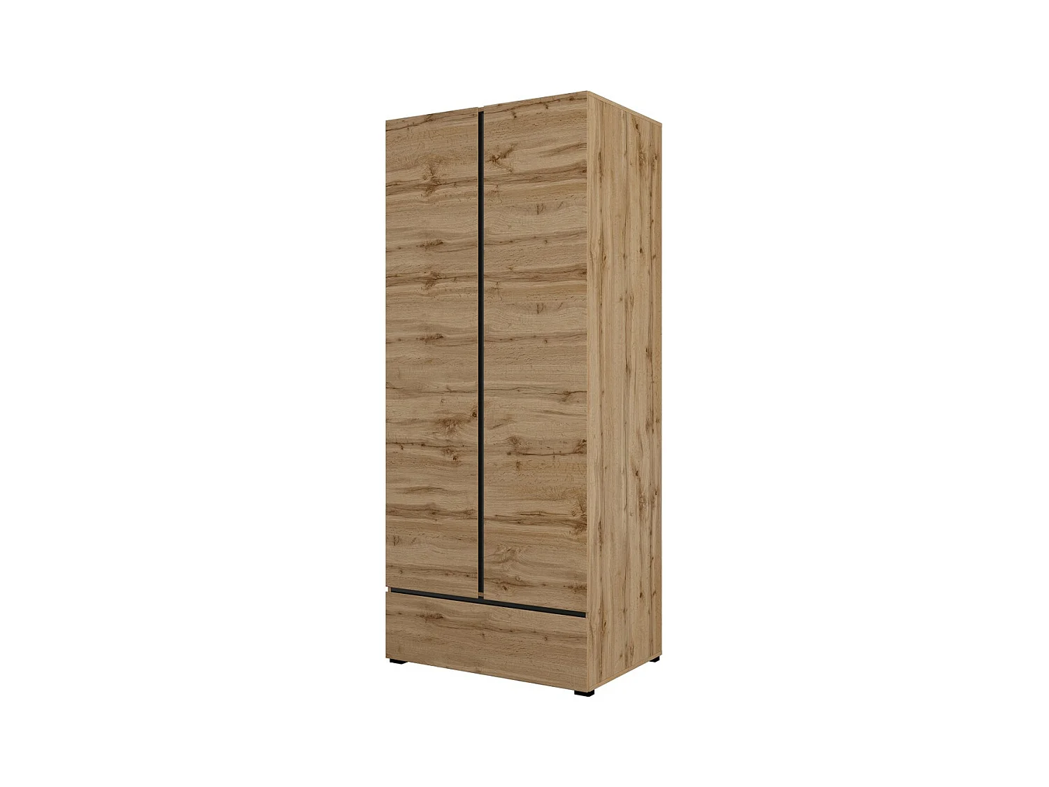 Armoire HAVANA 90 cm – Chêne et noir – 2 portes + 1 tiroir – Rangement compact au style naturel