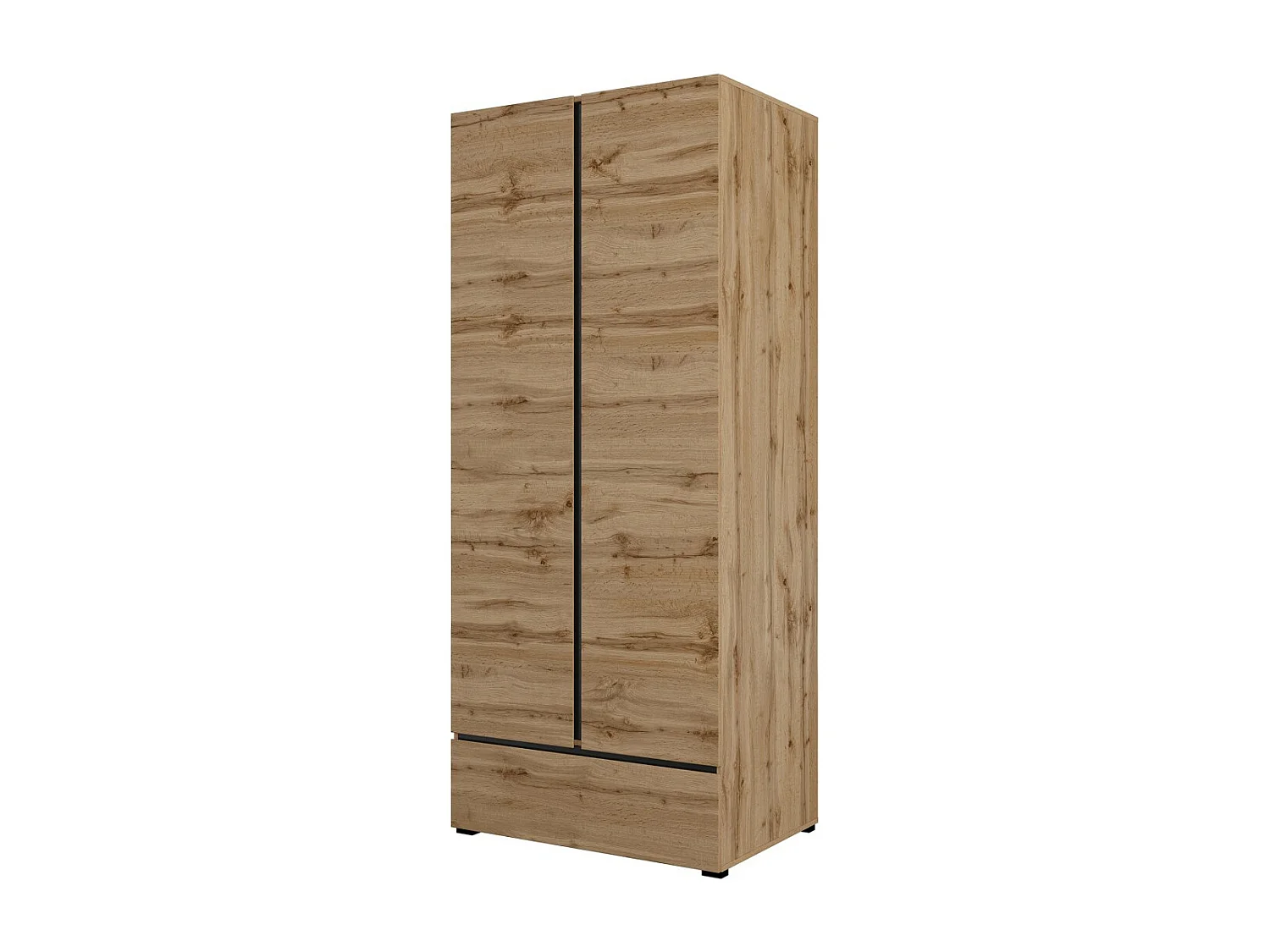 Armario HAVANA 90 cm – Roble y negro – 2 puertas + 1 cajón – Almacenamiento compacto de estilo natural