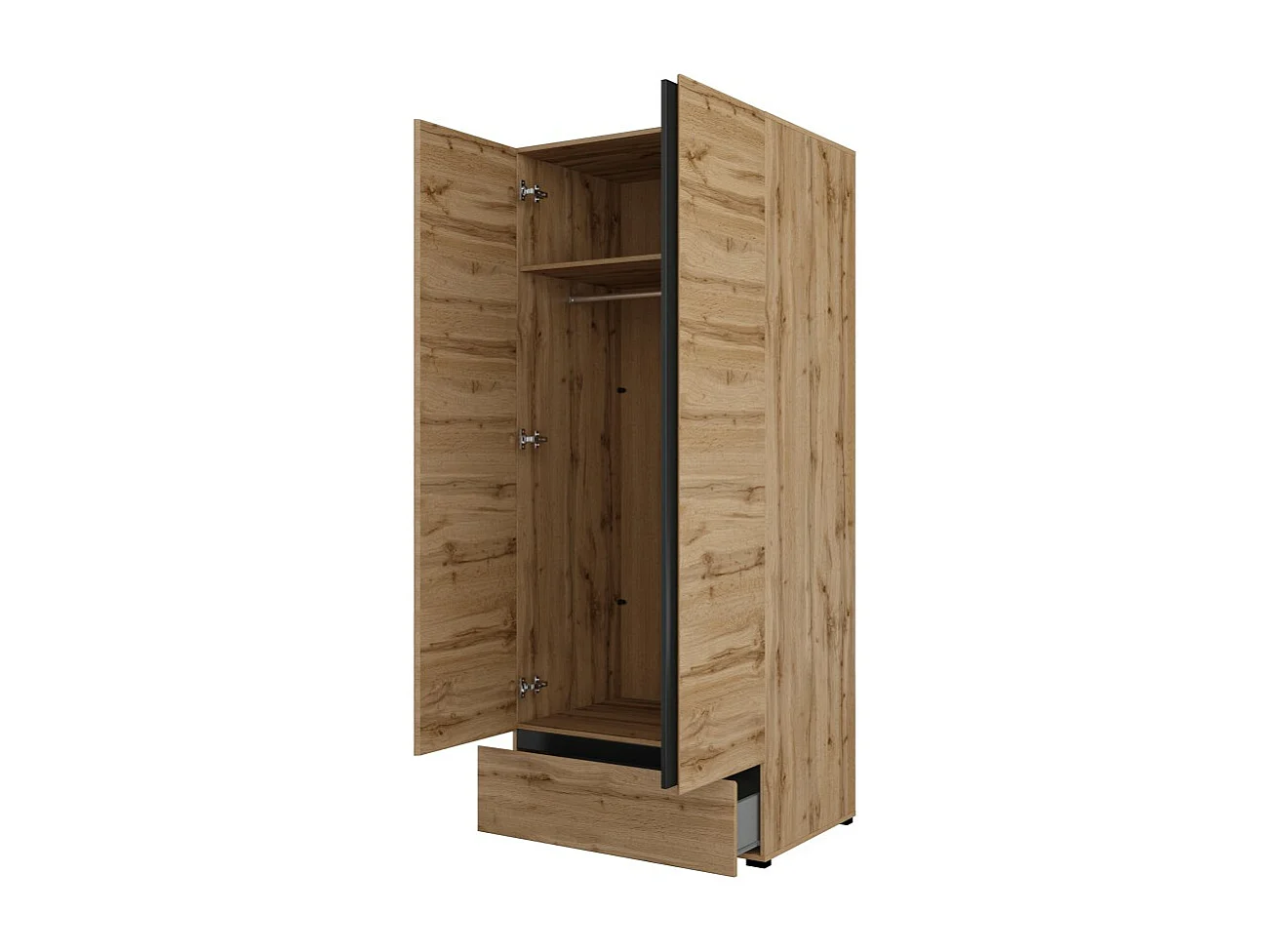 Armario HAVANA 90 cm – Roble y negro – 2 puertas + 1 cajón – Almacenamiento compacto de estilo natural