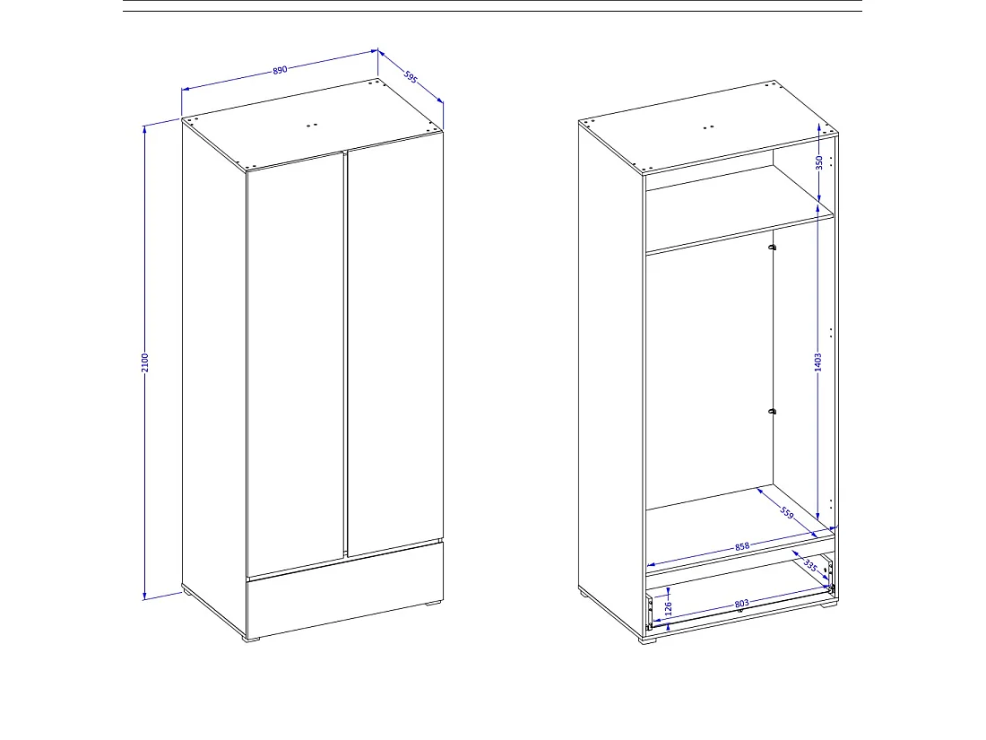 Armario HAVANA 90 cm – 2 puertas + 1 cajón – Color blanco y negro – Diseño moderno y funcional