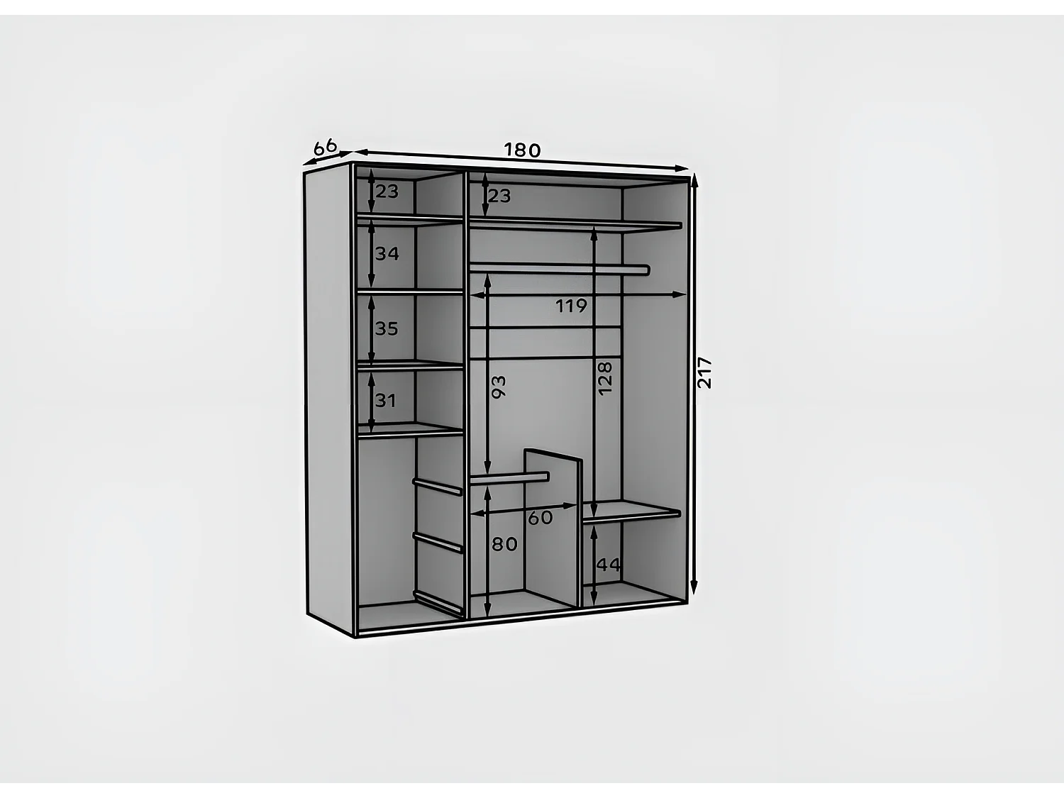 Kleiderschrank Elor (180cm)/Schiebetüren/Weiss
