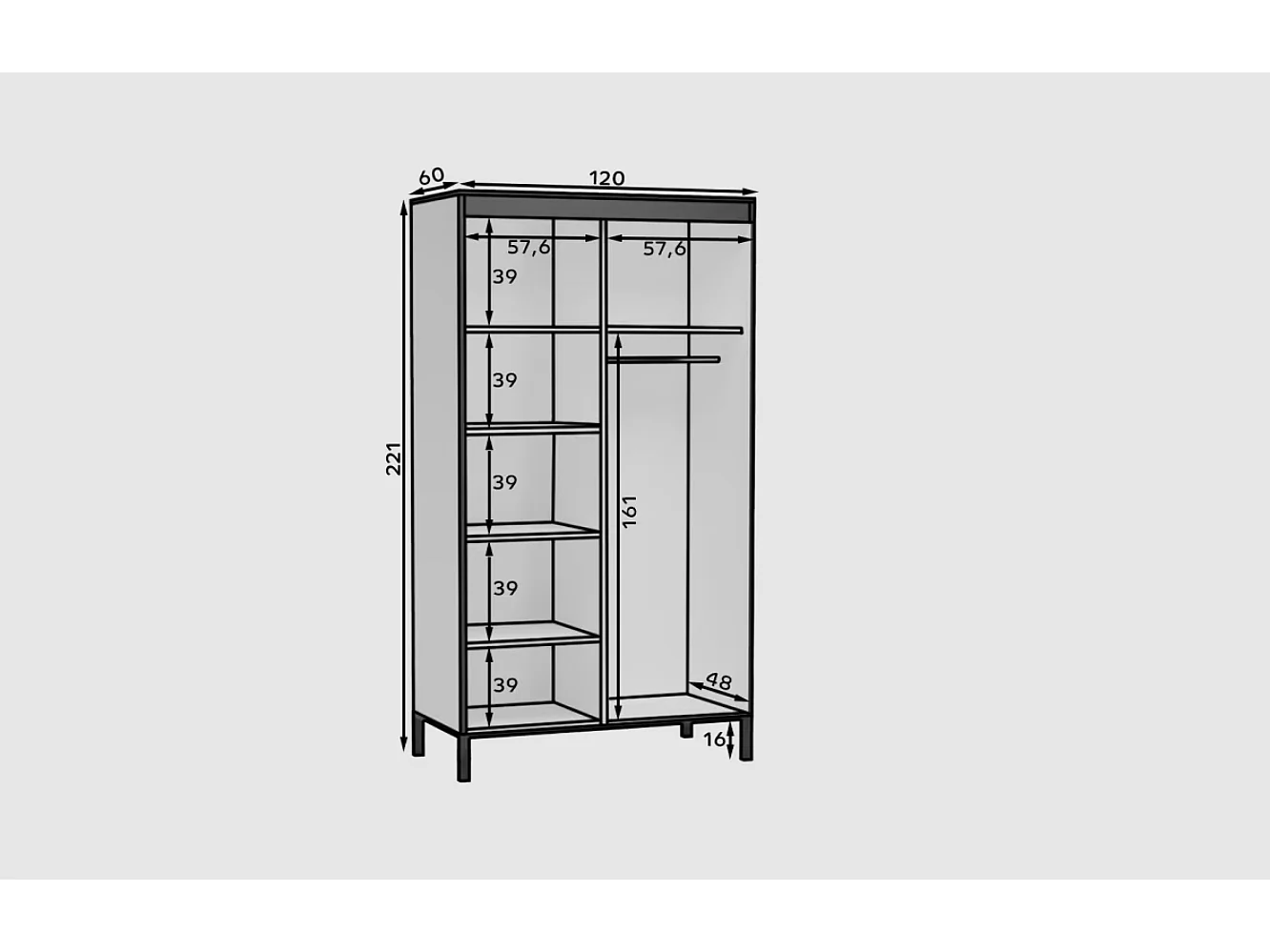 Armoire Alicante M (120cm)/portes coulissantes/Marron&Noir