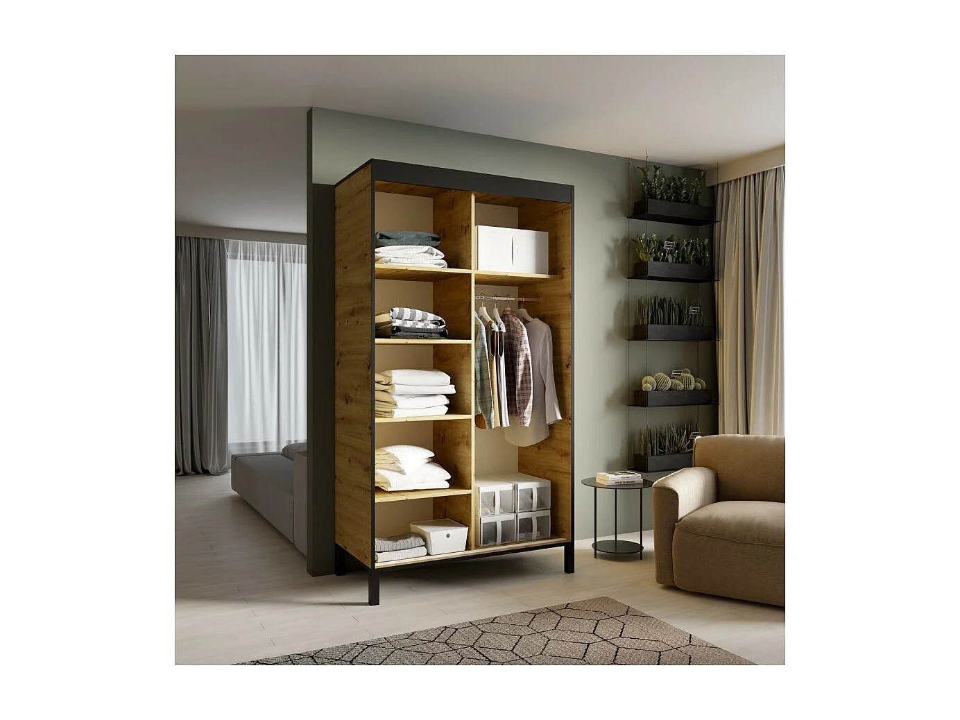 Kleiderschrank Alicante M (120cm)/Schiebetüren/Braun&Schwarz